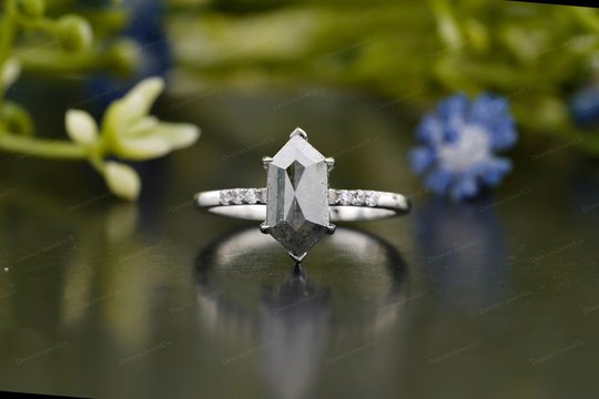 Antique Salt & Pepper Diamond Ring, Marquise Cut Solid Gold Handmade Wedding Anniversary Promise Ring For Women, Personalized Gift