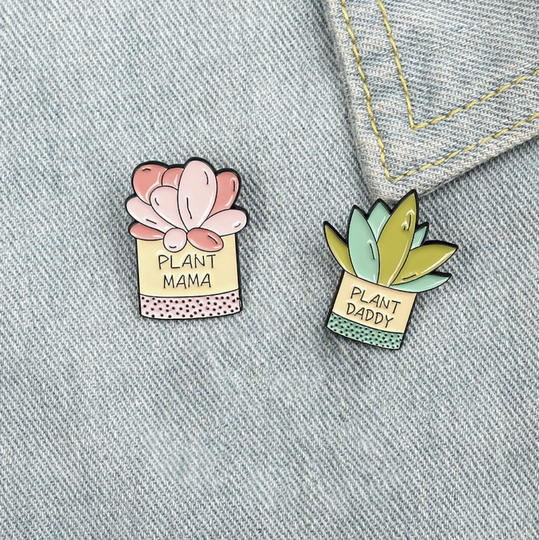 Plant Mama & Daddy Enamel Pins/Cute Lapel Pin Herb Lover Funny Badges Punk