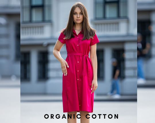 Organic Cotton Dress, Collar Shirt Clothing, Summer Sustainable Women Plus Size Dress