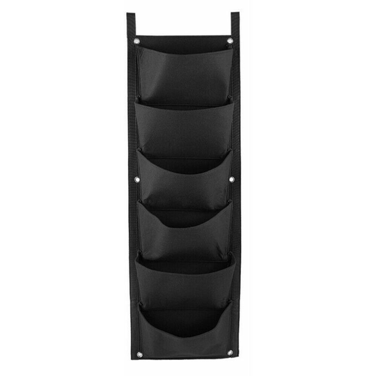 6 Pockets Wall Hanging Planting Bag Wall Hanging Vertical Pouch Flower Grow Garden Planter, Black - Black