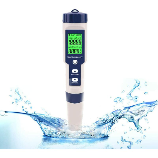 Mimiy - Electronic ph Meter Tester, 5 in 1 ph Tester Pocket Thermometer Water Quality ph ec Salt tds for Home, Pool, Aquarium Water