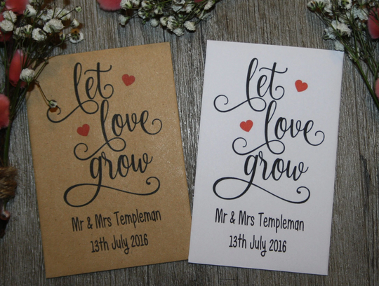 Personalised Let Love Grow Wedding Day Party Flower Seed Packets Envelopes Seeds Favours Gift Table Decorations Bride Groom Birds Bees Wed16