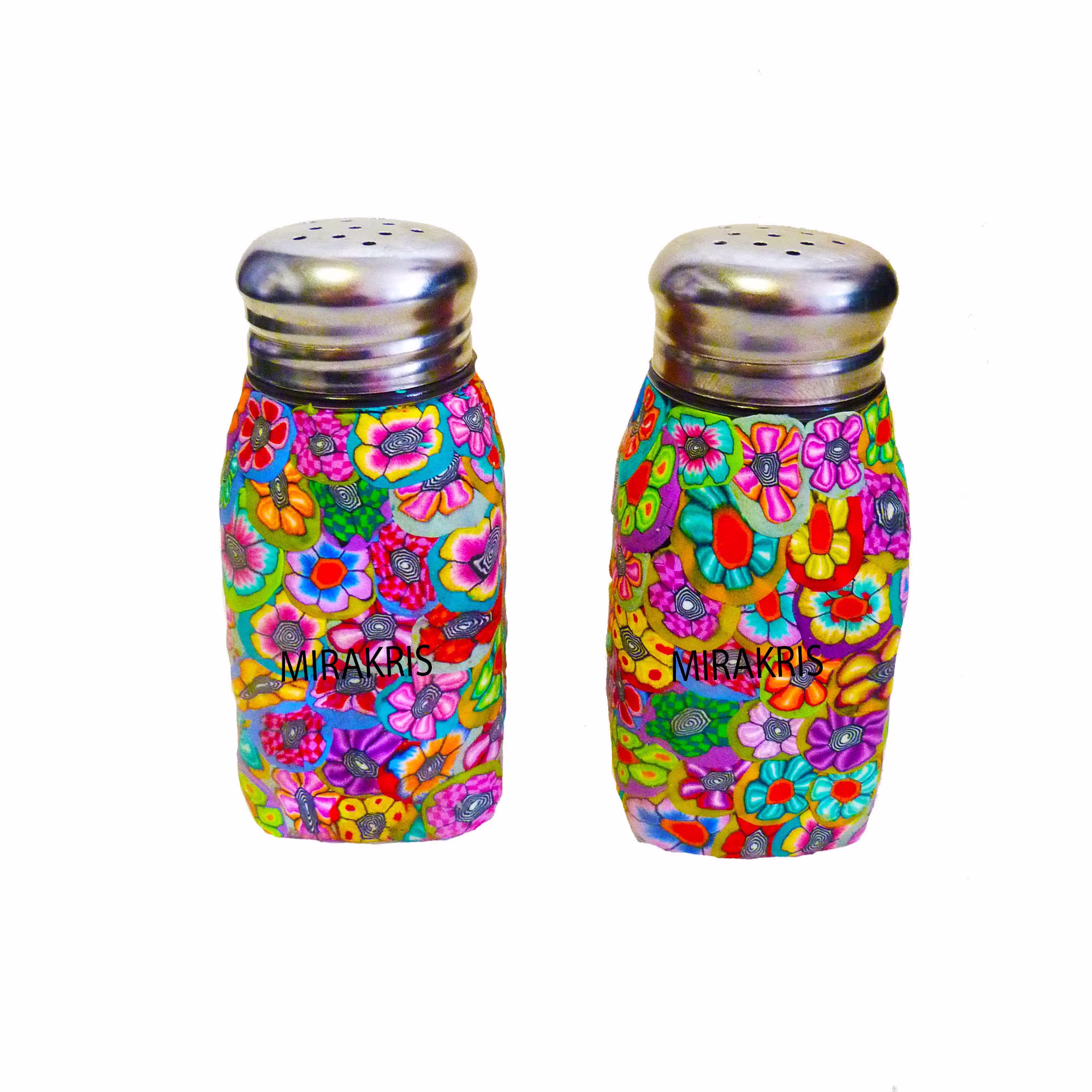 Colorful Glass & Polymer Clay Salt Pepper Shakers, Cute Shakers Set