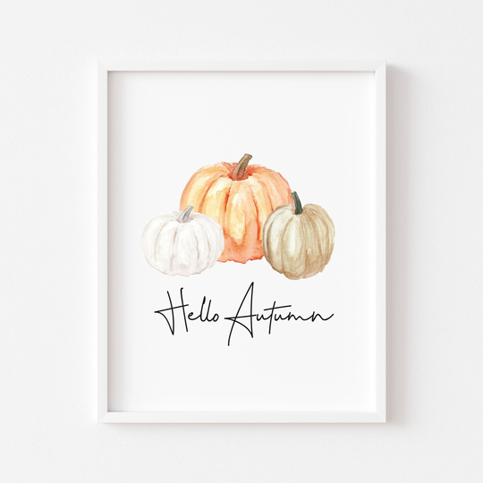 Autumn Print, Hello Pumpkin Trio Unframed Print|Autumnal Prints|Autumn Decor|Seasonal Decor|Wall Art Prints|Pumpkins|Autumn Designs