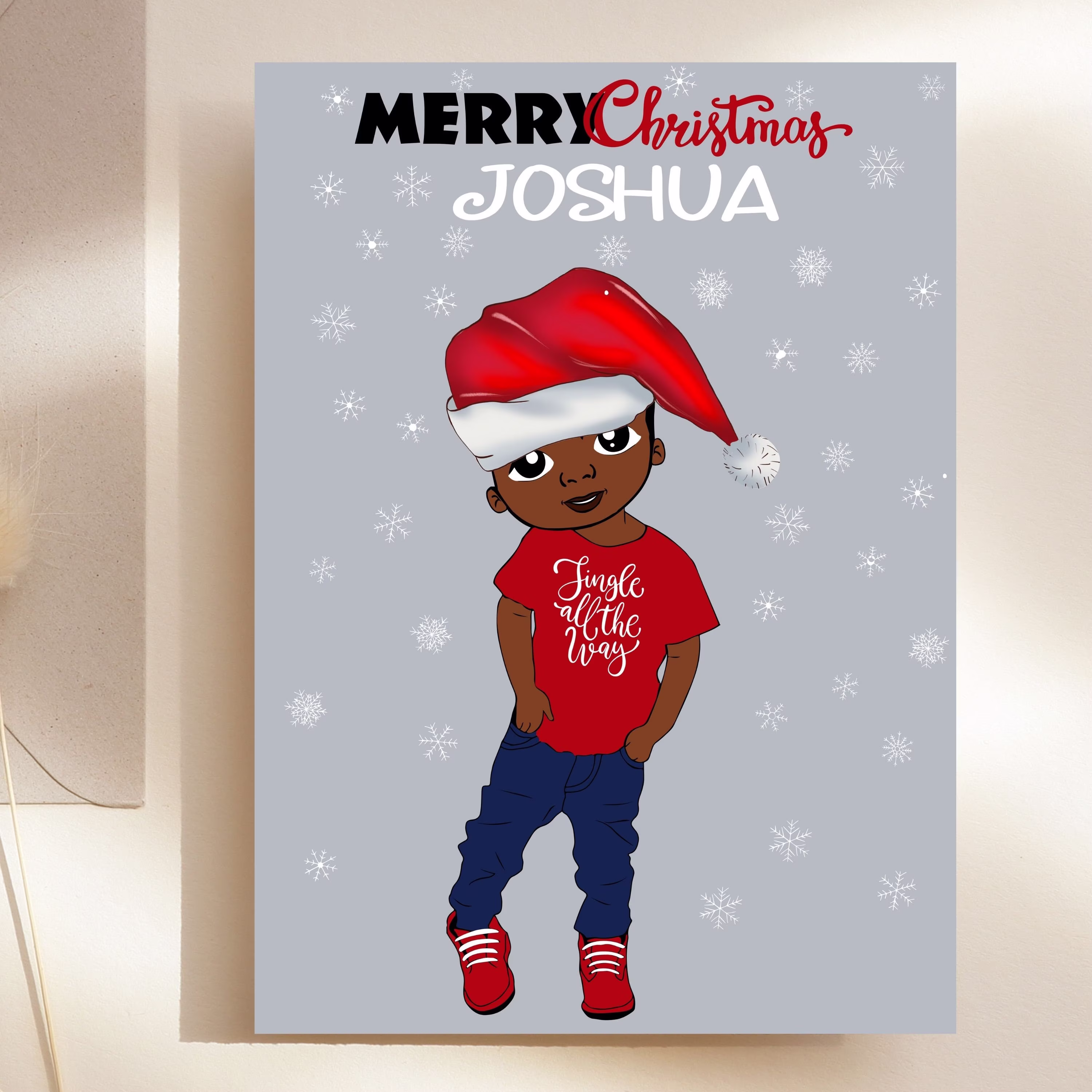Black Boy Christmas Card, Children's Seasons Greetings Holiday Cards Diverse Greeting Merry Card Afro Caribbean