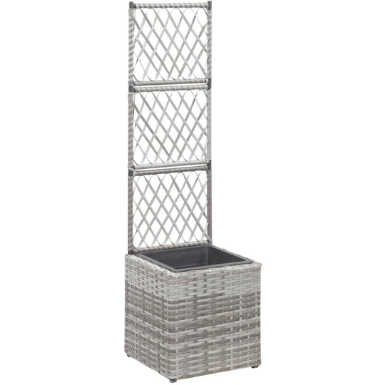 Trellis Raised Bed with 1 Pot 30x30x107 cm Poly Rattan Grey