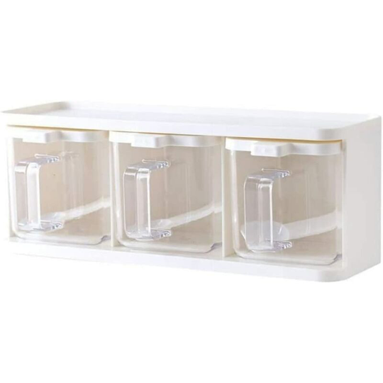 READCLY-Seasoning Box Transparent Spice Condiment Storage Box with Cover Spoon Handle 3pcs