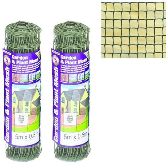 2 x Gardman 50mm Garden Plant Mesh Fence Green Plant Support 69030 0.5m x 5m