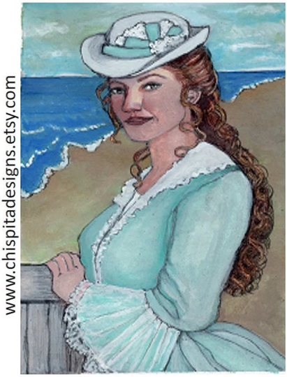 Dr. Quinn Painting.jane Seymour Portrait.woman At The Beach Wall Art.1900S Girl Print.contemplation Watercolor.medicine Print