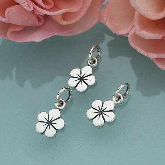 sterling Silver Flower Charm, Plumeria, Hibiscus, Camellia Charms
