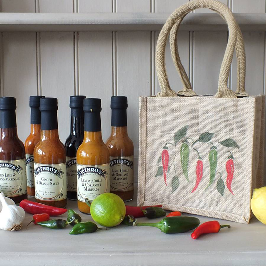 Hand Painted Chilli Bag Of Six Sauces