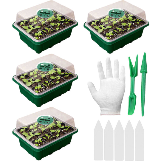 4PCS Seed Trays with Lids Seedling Starter Tray With Gloves Transplanting Tool 5PCS Label Plant Germination Kit - Yegbong