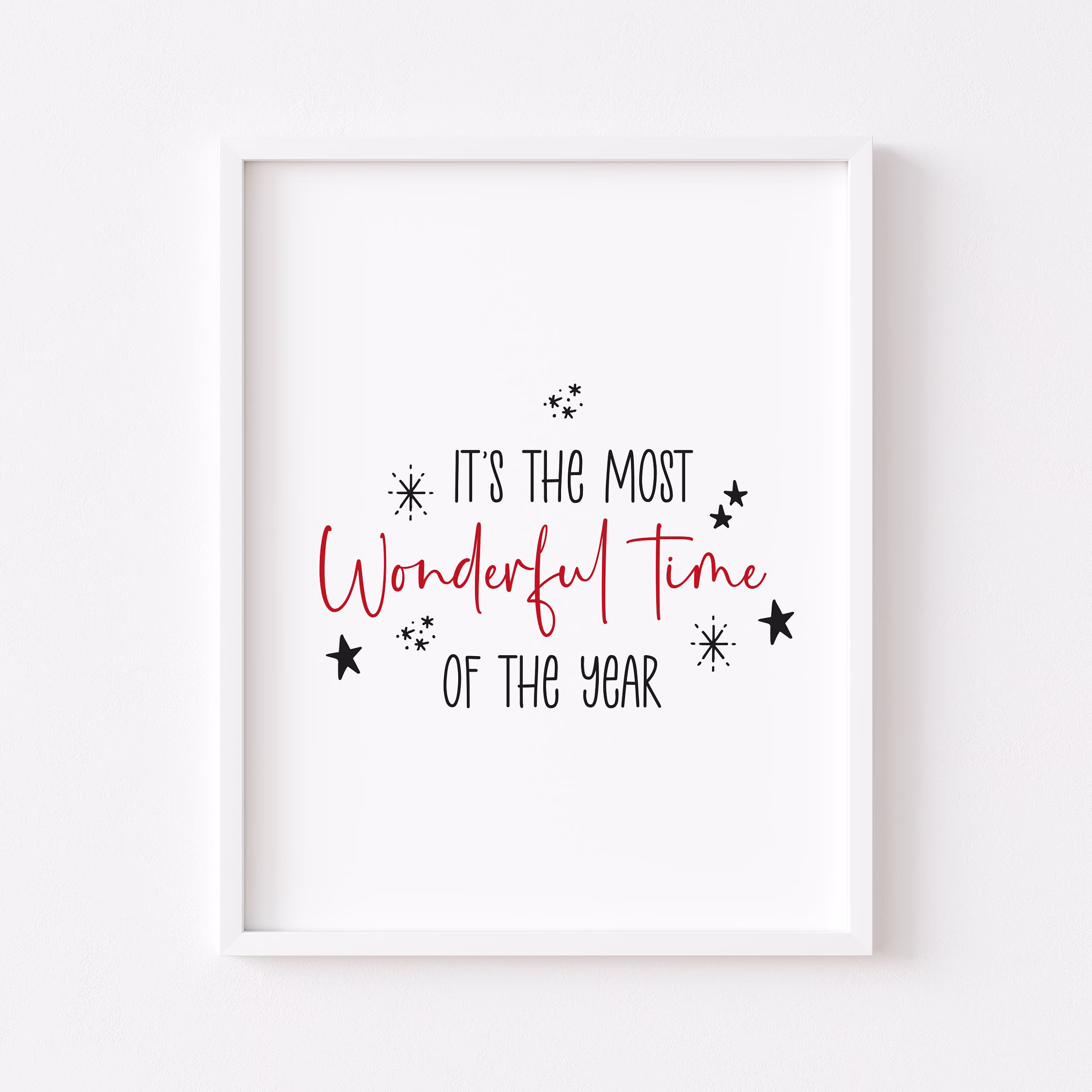 It's The Most Wonderful Time Of Year Unframed Print Available All Black/Black & Red|Christmas Decor|Seasonal Decor|xmas|stars|Wall Art
