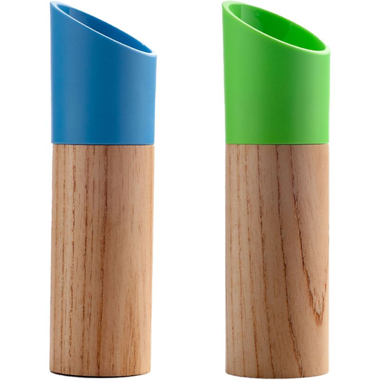 Salt and Pepper Grinder Set, Manual Wood Pepper Mill & Salt Grinder with Adjustable Coarseness blue + green