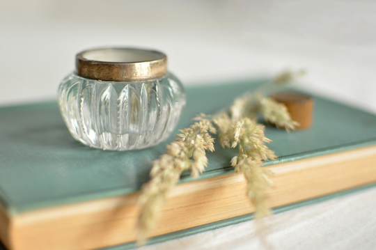 Antique Silver Rim Open Glass Salt | Birmingham Hallmarked 1917 Kitchen Pinch Pot Cottagecore