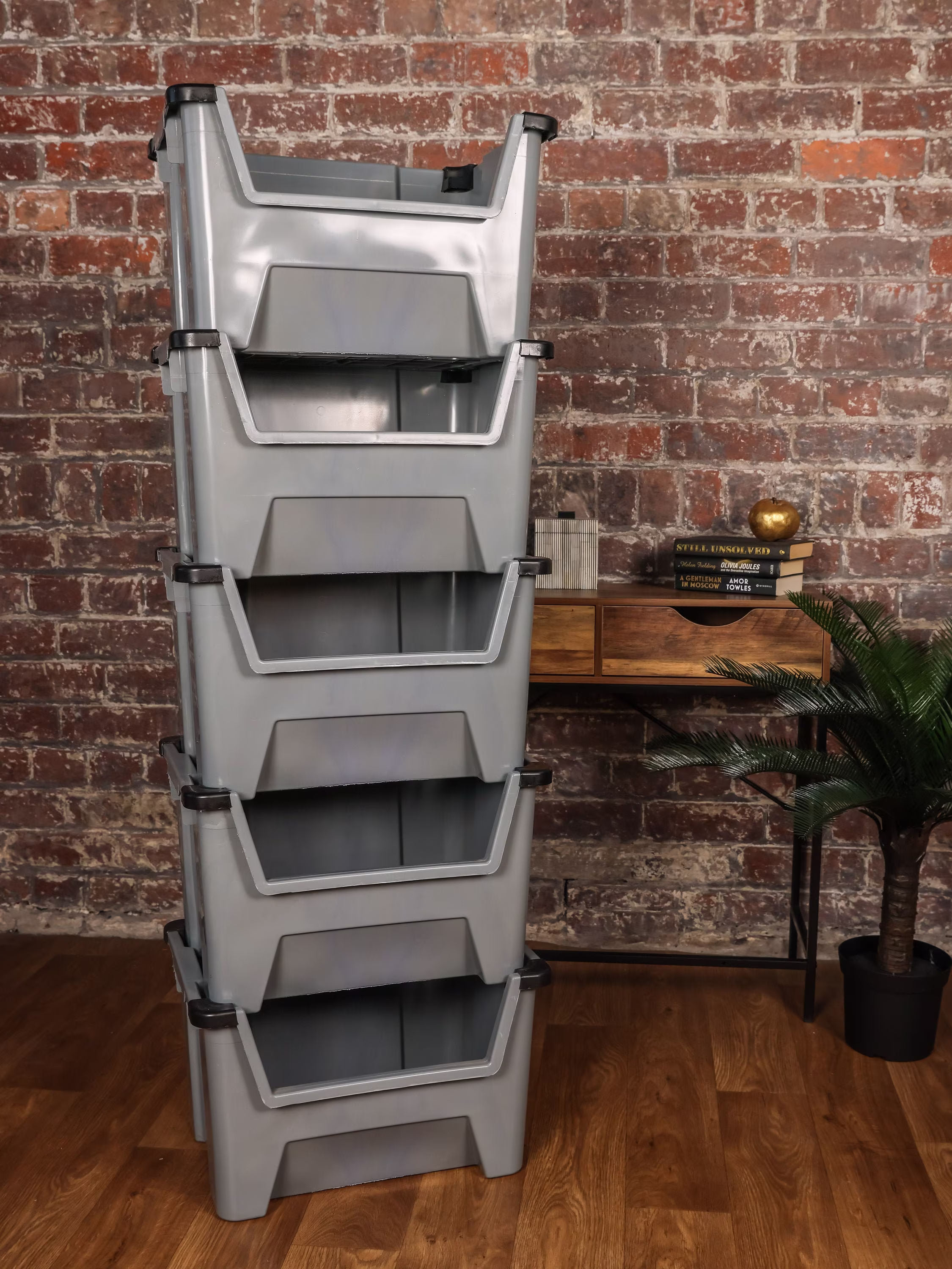 5 X New Grey Plastic Order Picking Storage Boxes Scooped Front Stackable Nestable Amazing Organizing Space Saver