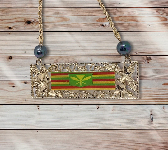 Hawaii Flag With Hibiscus & Plumeria Flower Hamilton Necklace