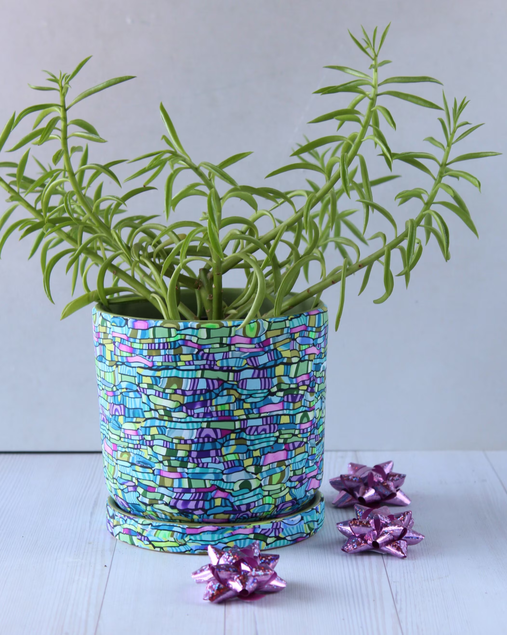 Colorful Turquoise & Teal Indoor Planter With Drainage Plate