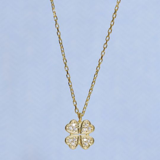Handmade Necklace Layering Birthday Gift For Her Lucky Clover 16K Gold Plated Shamrock Pendant