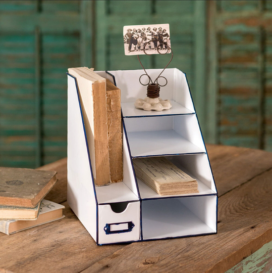 Metal Desk Organizer With Six Bins, Decorative Classic Office Organizer, Home Décor, Gift Ideas, White -Ct