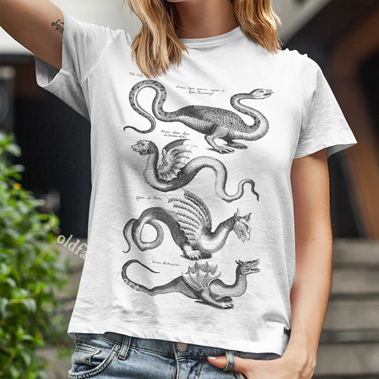 Dragons #3 | 1657 - Unisex Organic T-Shirt, Vintage Style Art T-Shirt