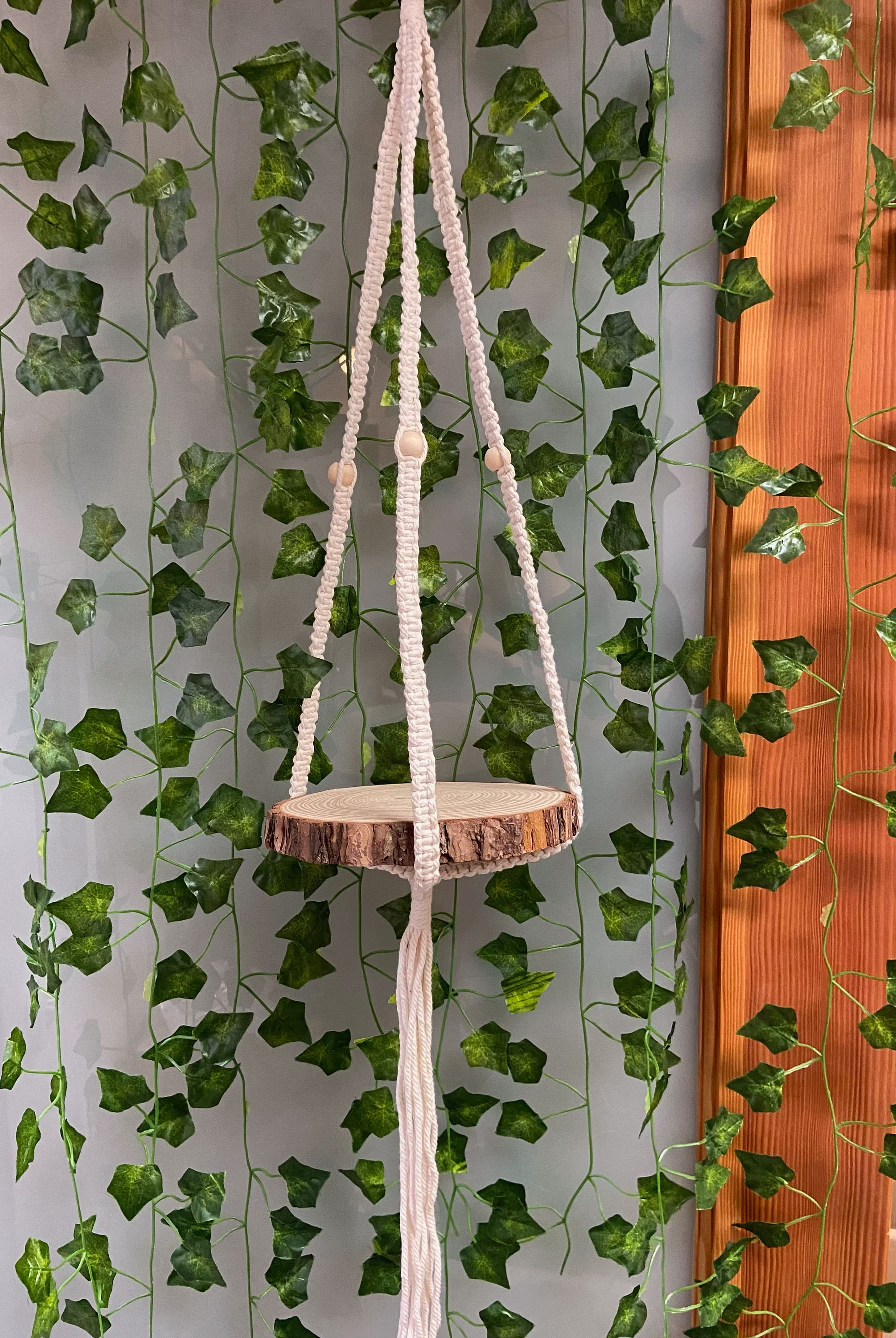 Macrame Plant Hanger With Wood Stump Base Boho Pot Holder For Indoor Plants Home Decor Decoration