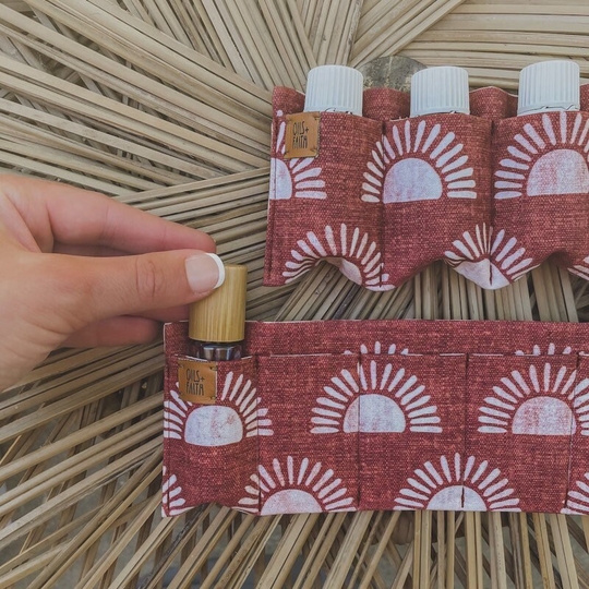 Oil Bag Insert Essential Oil, Roller Bottle Or Mixed Organizer | Red Insert | Sun Pattern | Essential Storage | Boho Bag