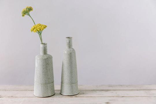 2 White Ceramic Bottles Set, Pottery Wedding Gift, Flower Pot, Minimalist Bud Vase, Stoneware Vase Two Modern Bottle Vases