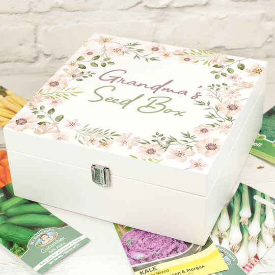 Personalised Flower Seed Packet Wooden Storage Box