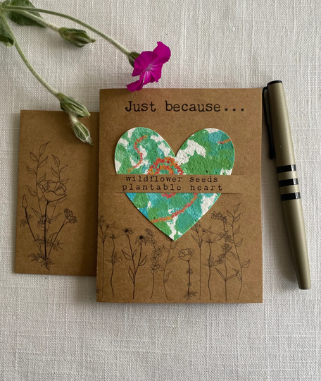 Seed Heart Card ~ Wildflower Plantable Greeting Just Because Boho Tie Dye Watercolor