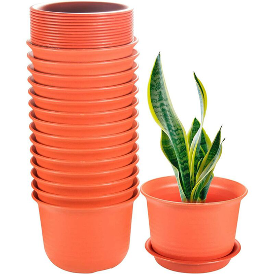 Briday - 15 Pack Plant Pots, 6 inches Plastic Planters with Drainage Hole and Tray, Plants Not Included