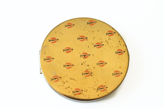 Vintage Gold Compact - Makeup Powder Mirror Red & Black Design Circa 1950's