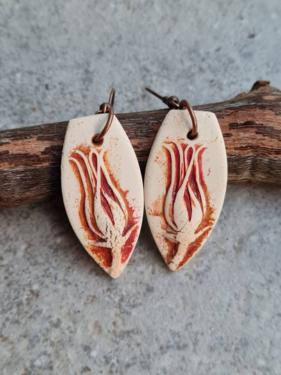Organic Earrings, Nature Lovers Botanic Gift, Blue Fimo Polymer Clay Earrings