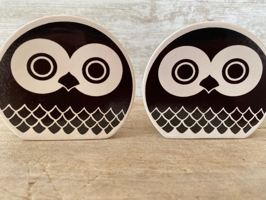 1970S Carltonware Cruet, Salt & Pepper Set With Beautiful Monochrome Owl Design, Vintage Ceramic Cruet, Fabulous Collectible Owls