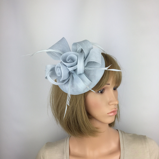 Pale Blue Fascinator On Clip Ice Light Powder Wedding Hat Mother Of The Bride Ascot Ladies Day Occasion