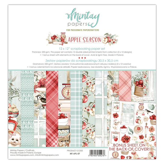 12x12 Apple Season Mintay Paper Pack - Double Sided Card Stock Collection 27-118