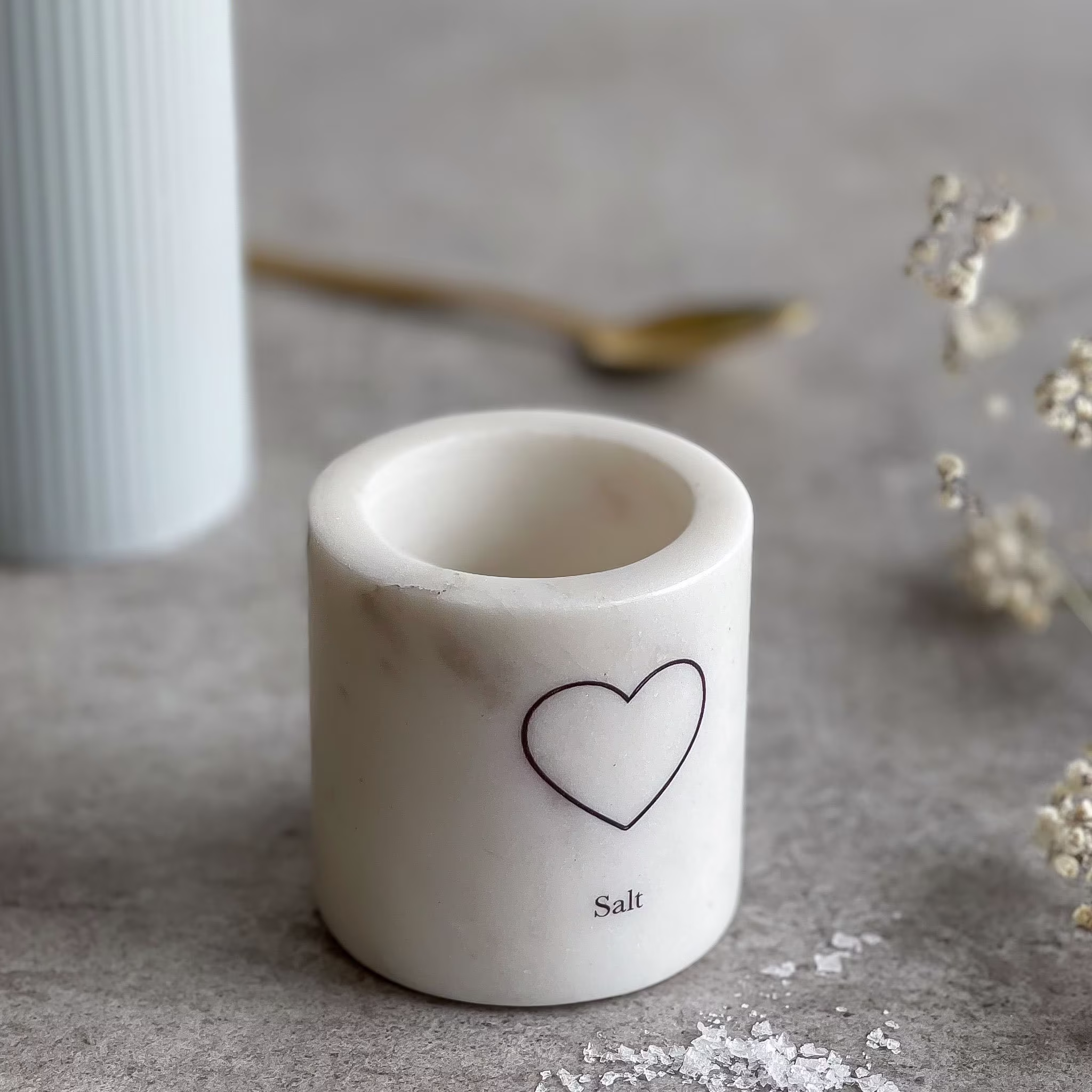 Heart Printed Salt Pot | Dish Bowl Pig White Marble Kitchenware Wedding Gift