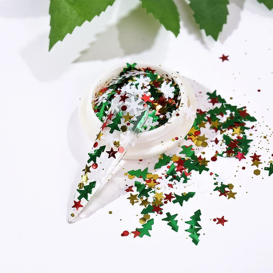 Christmas Mixed Sequins White Red Green Gold Holiday Decals Glitter Powder Snow Flake Tree Chunky Nail Art Sequins Diy Epoxy Resin Art Craft