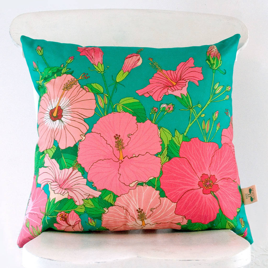 Tropical Hibiscus Cotton Cushion Cover