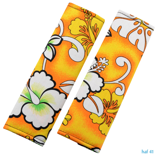 One Set Of Two Car Seat Belt Covers in Yellow Hibiscus Flower Hawaii Design We Have Other Colors Available