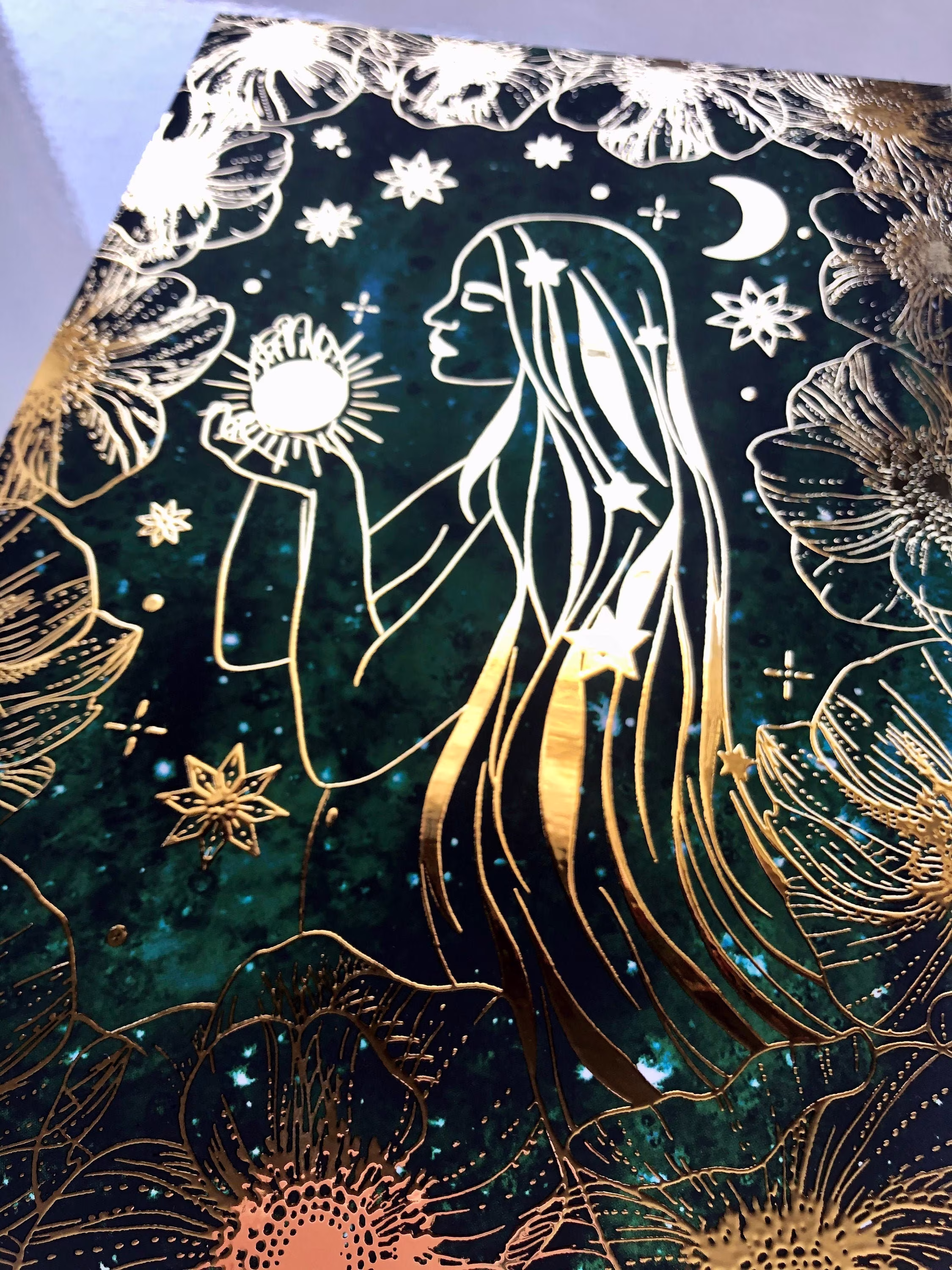 Goddess Watercolor 6x9 Print With Golden Details, Feminine Art, Altar Wall Decoration, Blessing Way, Celestial Star Moon