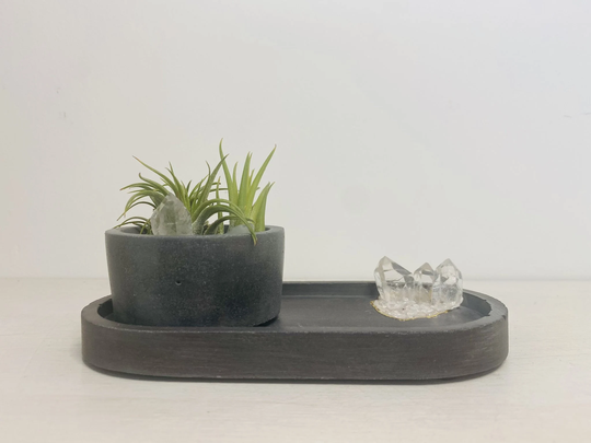 Quartz Crystal Encrusted Tray with Mini Planter Set