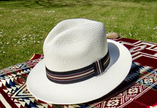 Authentic Panama Hat, Classic White Hat, Red Beige Band, Summer Outfit