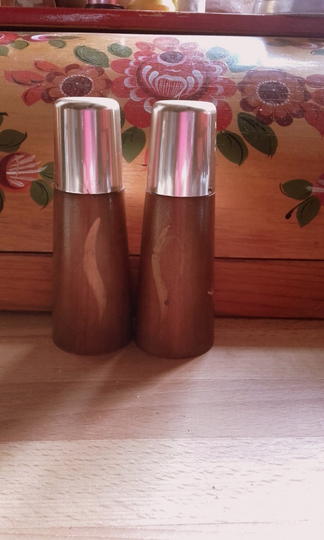 Vintage Mid Century Wood 50's Salt & Pepper Shakers Shabby Chic