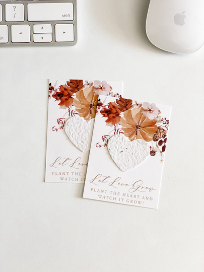 Grownotesâ„¢, Let Love Grow Favor Cards, Autumn Pumpkins, Mailable Favor, Mini Seed Paper Plantable, Wallet Size, Wedding Shower, #37