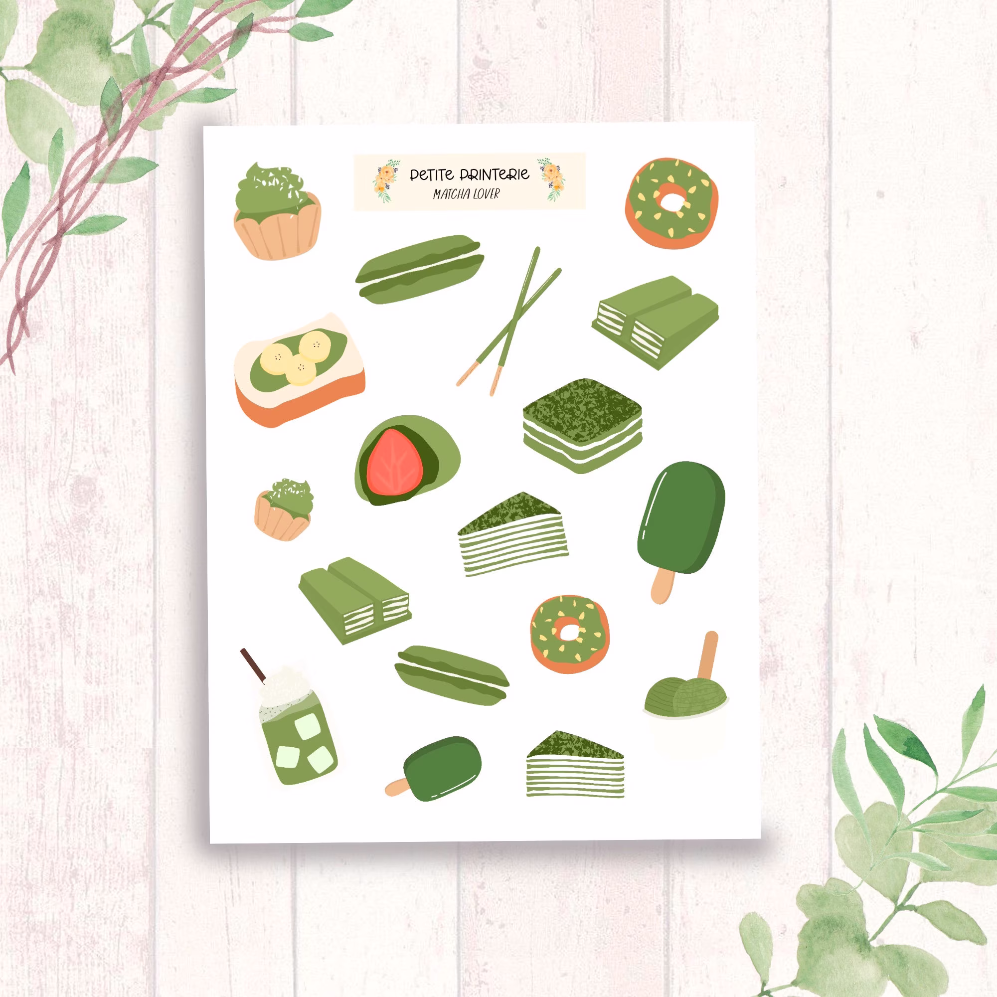 Matcha Stickers, Green Tea Sticker Sheet, Aesthetic Stickers For Planner, Bujo, Cute Sheet