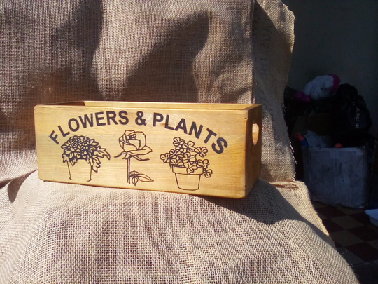 A Really Gorgeous Rustic Style Wooden Storage Box With A Lovely "Flowers & Plants