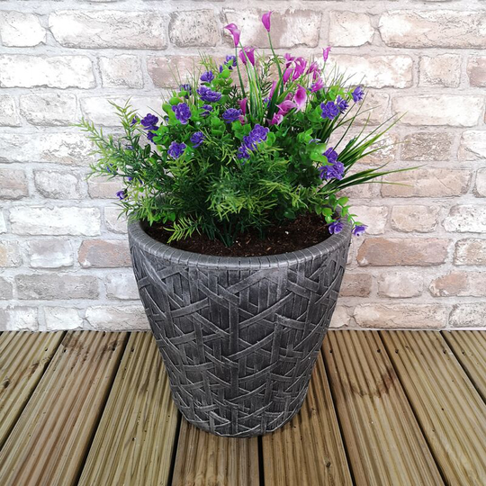 Roma Grey Pewter Weave Effect Garden Planter 33cm h x 32cm x 35cm w