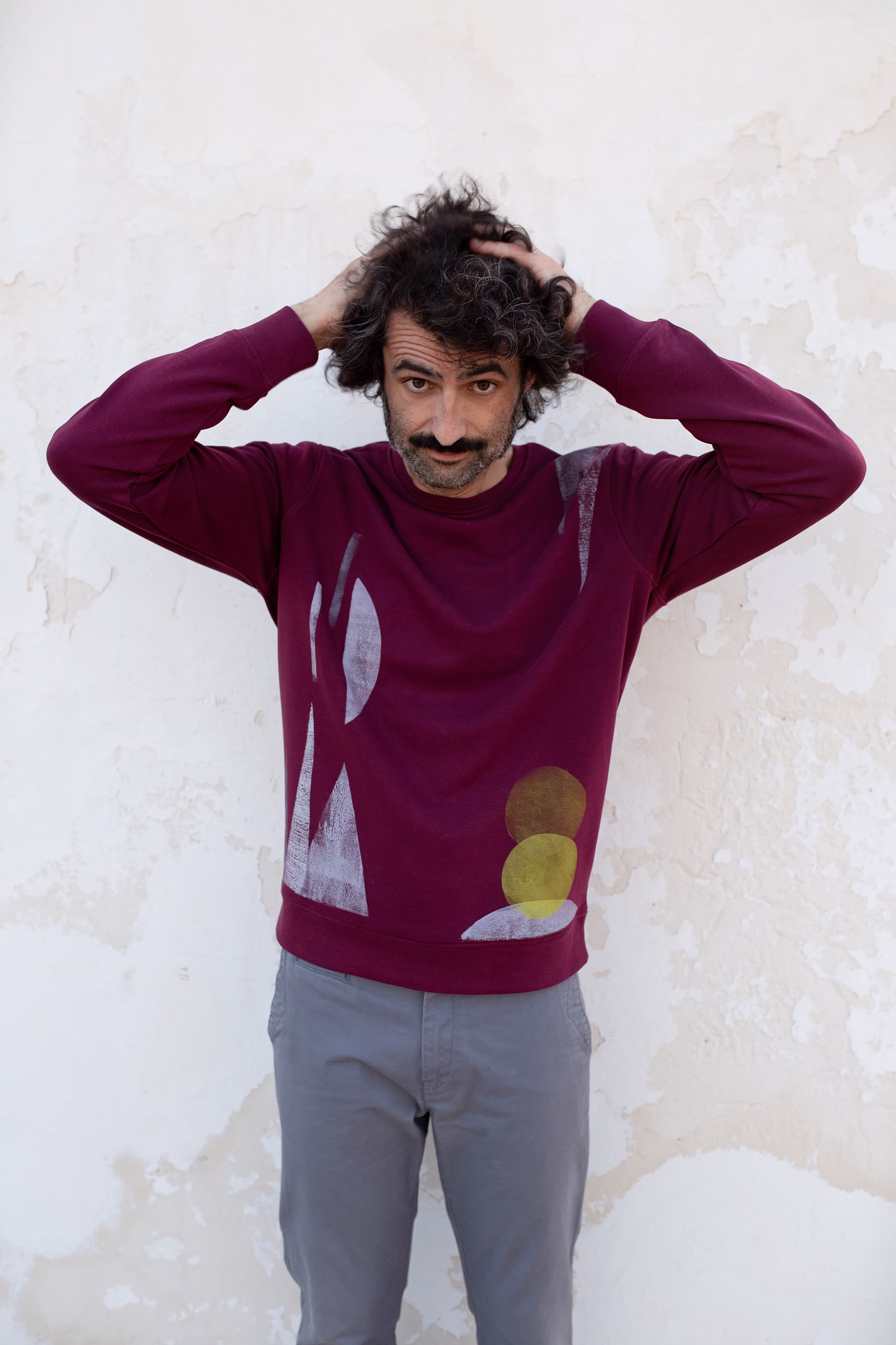 Organic Sweatshirt, Organic Men Round Neck Cotton, Wine Sweater, Hand Painted Sweater - Strange Land Classic