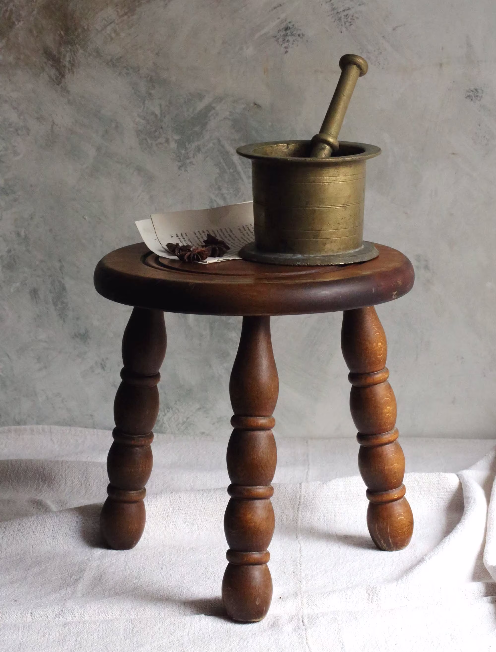 Antique French Solid Brass Pestle & Mortar Vintage Apothecary Spice Grinder